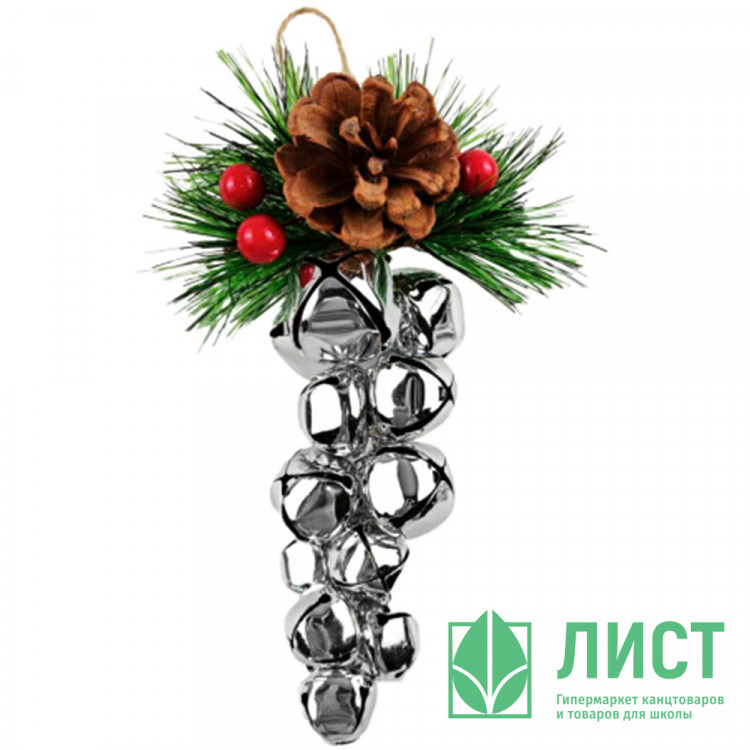 Украшение декор.подвеска металл. "Бубенчики с декором" 09*17см, гроздь цв.серебро арт.94625