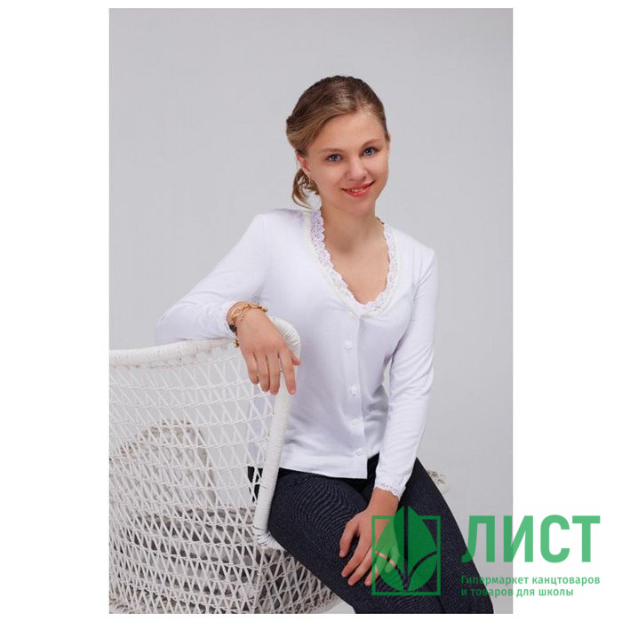 Блузка для девочки трикотажная (Полюсклаб) длинный рукав цвет белый арт.VSD1501-02-2015 размер 40/164