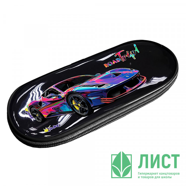 Пенал 1 отделение овальный Оникс ПМК 35-87 Машина в красках прозрачный 210х85х50мм