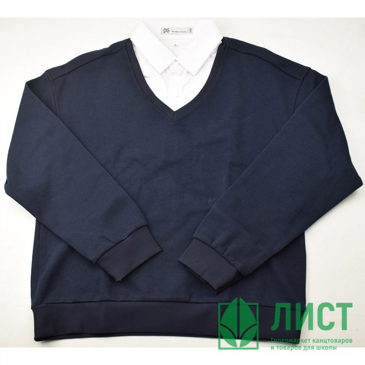 Джемпер-обманка для мальчика (Делорас) арт.71650G размер 34/134-44/164 цвет темно-синий/белый ворот