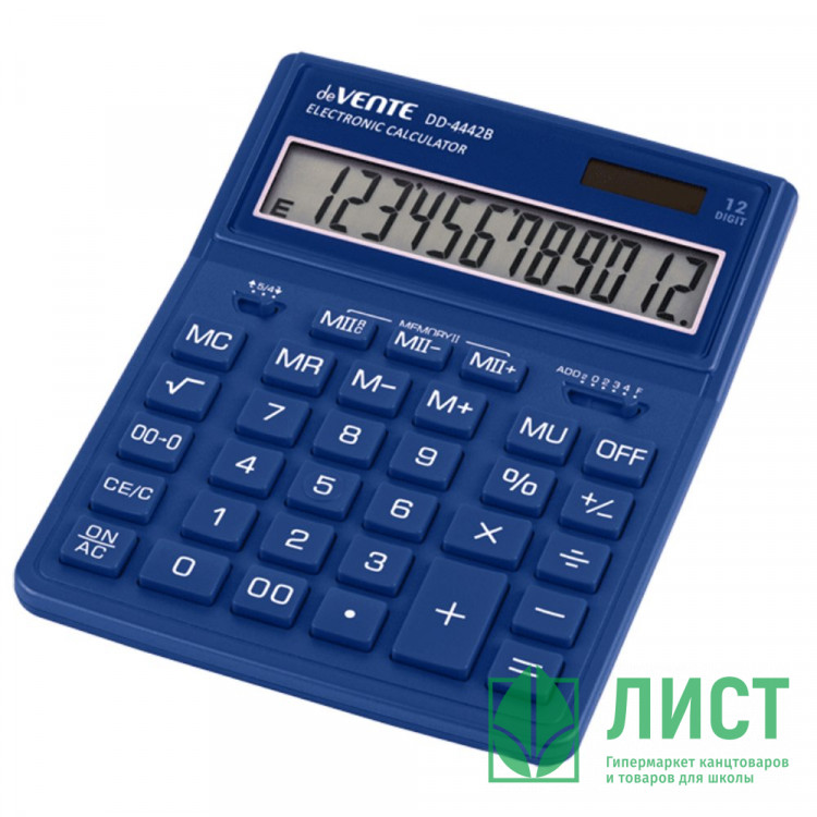 Калькулятор настольный 12 разрядный двойное питание  deVENTE 155*204*33 (DD-4442В) синий (Ст.1)