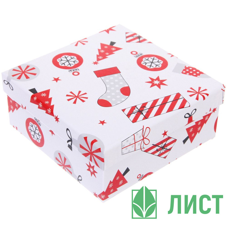 Коробка подарочная 15,5*15,5*6,5см "Весёлый Новый год" арт.214-503