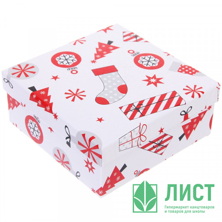 Коробка подарочная 15,5*15,5*6,5см "Весёлый Новый год" арт.214-503