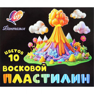 Пластилин восковой 10цветов 150гр ЛУЧ ФАНТАЗИЯ классический+ флуоресцентный стек картонная коробка арт.35С 2301-08