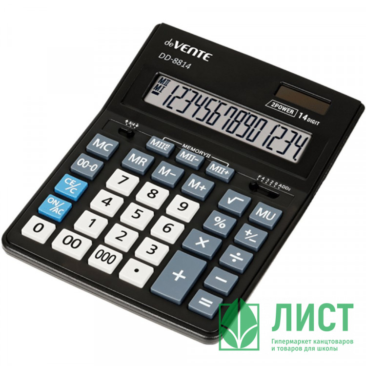 Калькулятор настольный 14 разрядный двойное питание  deVENTE 155x205x35 (DD-8814) черный (Ст.1)