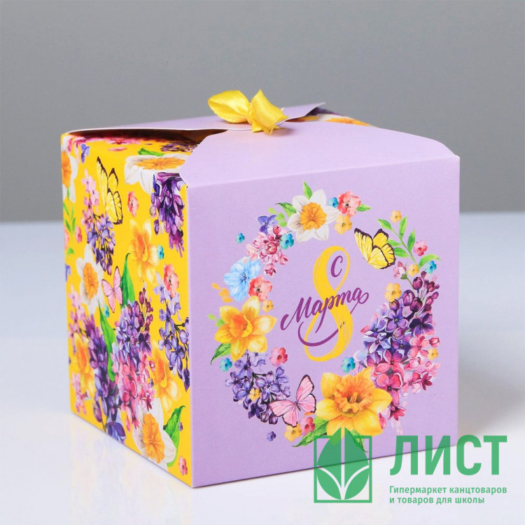 8МАРТА Коробка подароч. 12*12*12см "С 8 Марта" цветы арт.4512879