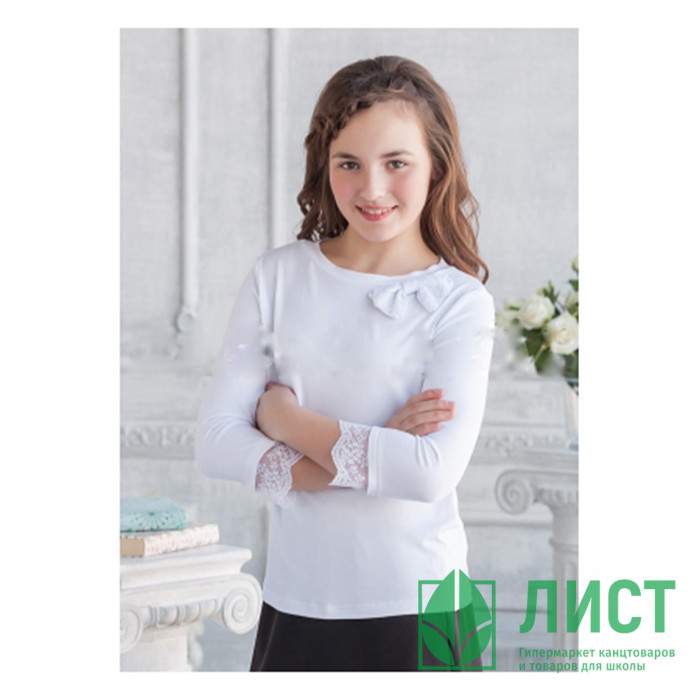 Блузка для девочки трикотажная (Алолика) длинный рукав цвет белый арт.Фабиан размер 36/140