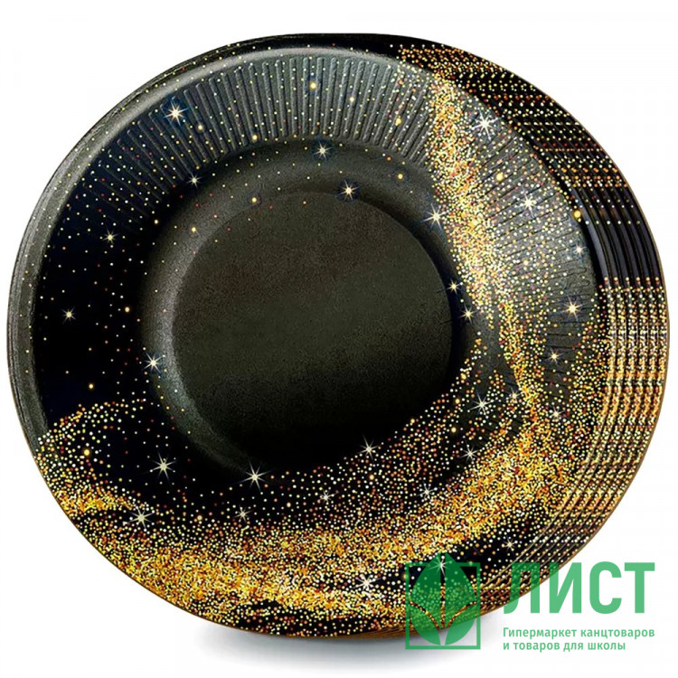 Тарелки бумажные 06шт/наб. D-18см Черное с золотом арт.3.0000866