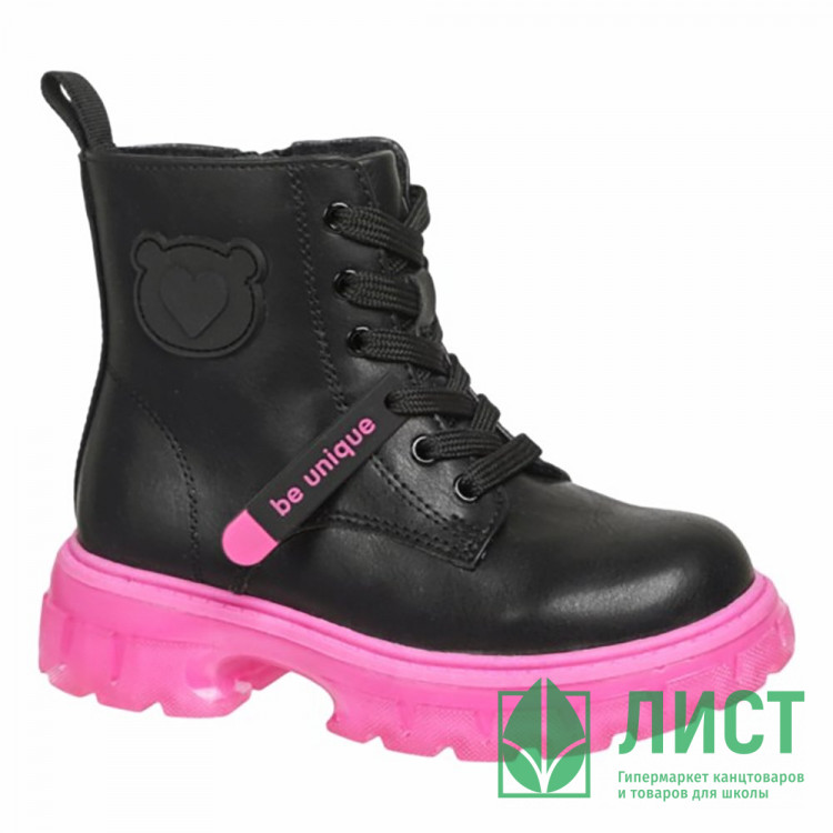Ботинки для девочки (Indigo Kids) черный/фуксия верх-искусственная кожа подкладка - тексиль размерный ряд 27-32 артикул 51-0041A