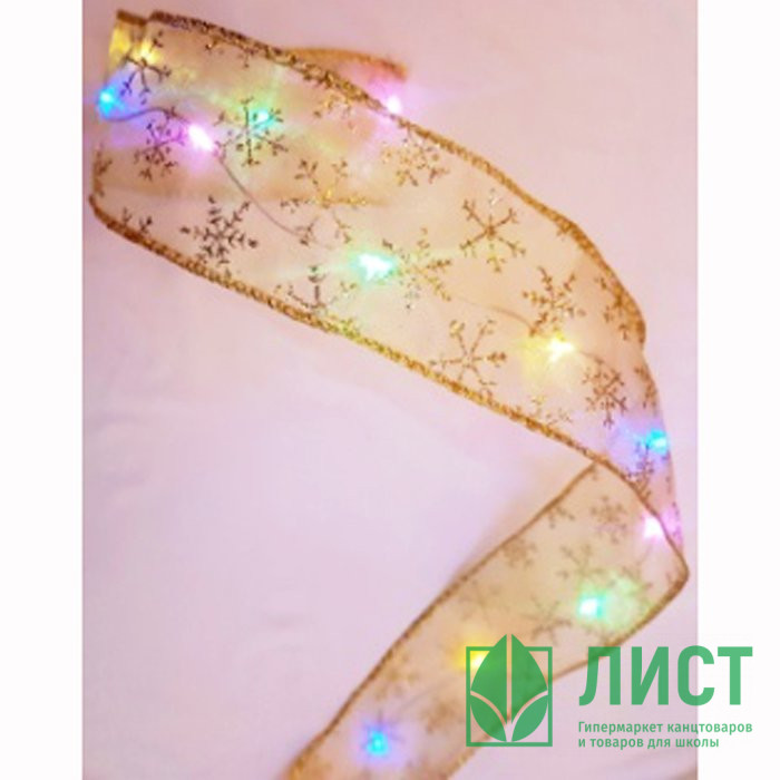 Гирлянда электрическая для дома лента 2*0,06м "Снежинки" цвет ленты золото цвет теплый белый (на батарейках) арт.185-0261