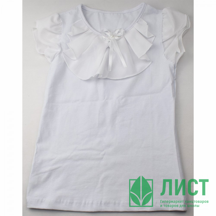 Джемпер для девочки трикотажный (Ликру) короткий рукав цвет белый арт.0043 МИЛЕНУШКА  размерный ряд 32/128-36/140