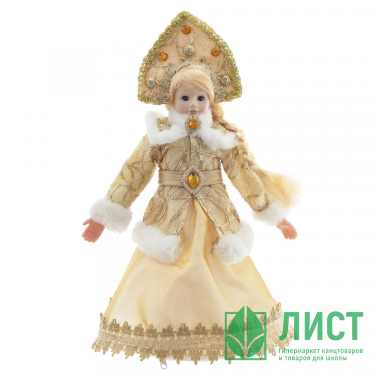 Игрушка декор. "Снегурочка с ёмкостью д/подарков" 36см в золотой шубке арт.822912