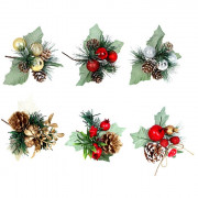Украшение декоративное "Веточка. Хвоя. ягоды. шишки" 18см асс. арт.353-090