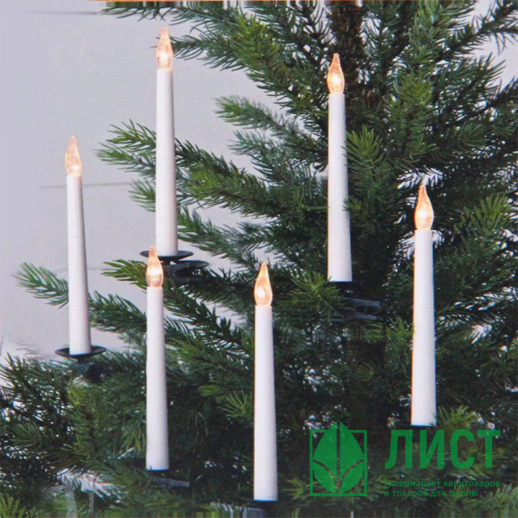 Свечи на ёлку светодиодные 20,5*1,6см, 12шт/наб. беспроводные на прищепках, пульт д/у арт.700-0284