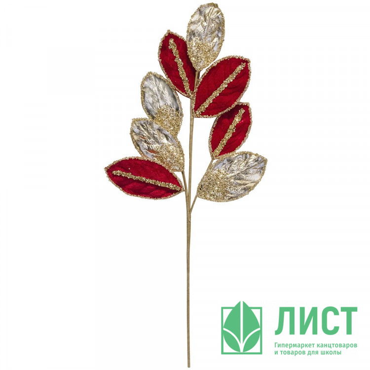 Украшение декоративное "Ветка. Листья текстиль" 70см цв. золото/красный арт.92880