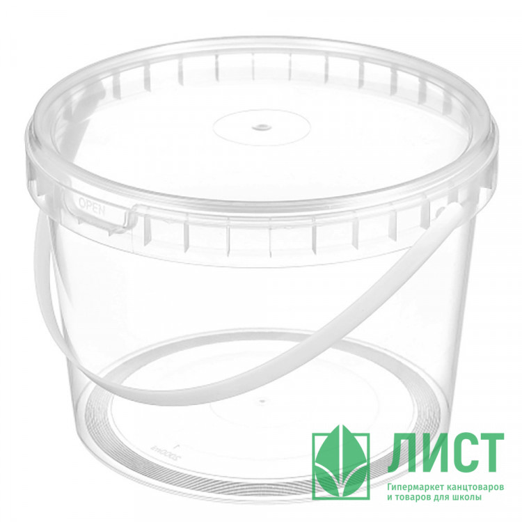 Ведро пищевое 2,0л с крышкой, с бел. ручкой круглое D=170мм цвет прозрачный