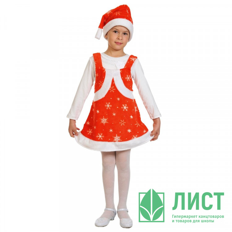 Костюм Д (НОВЫЙ ГОД) Мисс Санта (платье, колпачок) р.32/122 плюш арт.3045