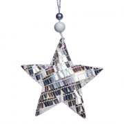 Украшение декор.подвесное текстиль/платик/дерево "Звезда" 08см цв.серебро арт.92364