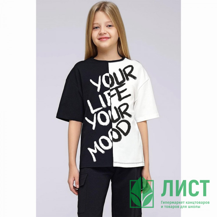 Футболка для девочки арт.CLE 846509/73г_п размер 34/134-42/158 цвет черный