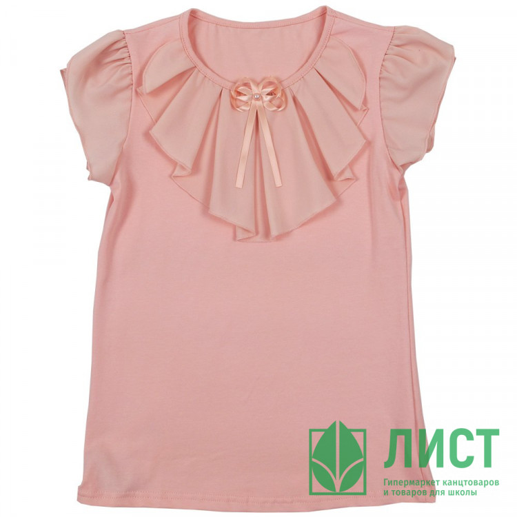 Джемпер для девочки трикотажный (Ликру) короткий рукав цвет пудра арт.0043 МИЛЕНУШКА  размерный ряд 32/128-36/140