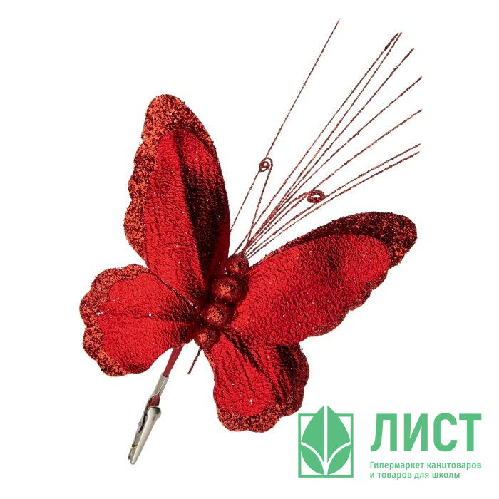 Украшение декоративное "Бабочка" на клипсе 27см фольга цв.красный арт.87466