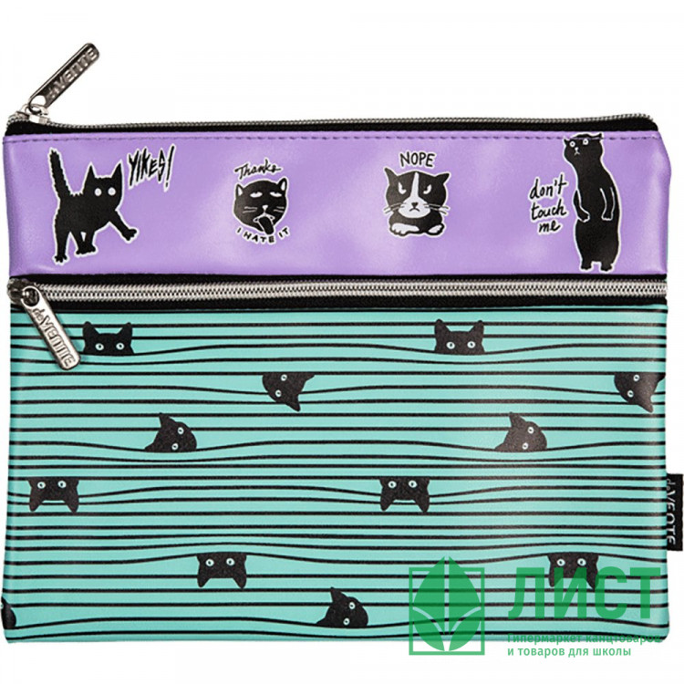Папка школьная для тетрадей А4 на молнии кожзам (deVENTE) Super Cats внешний карман арт.8056497