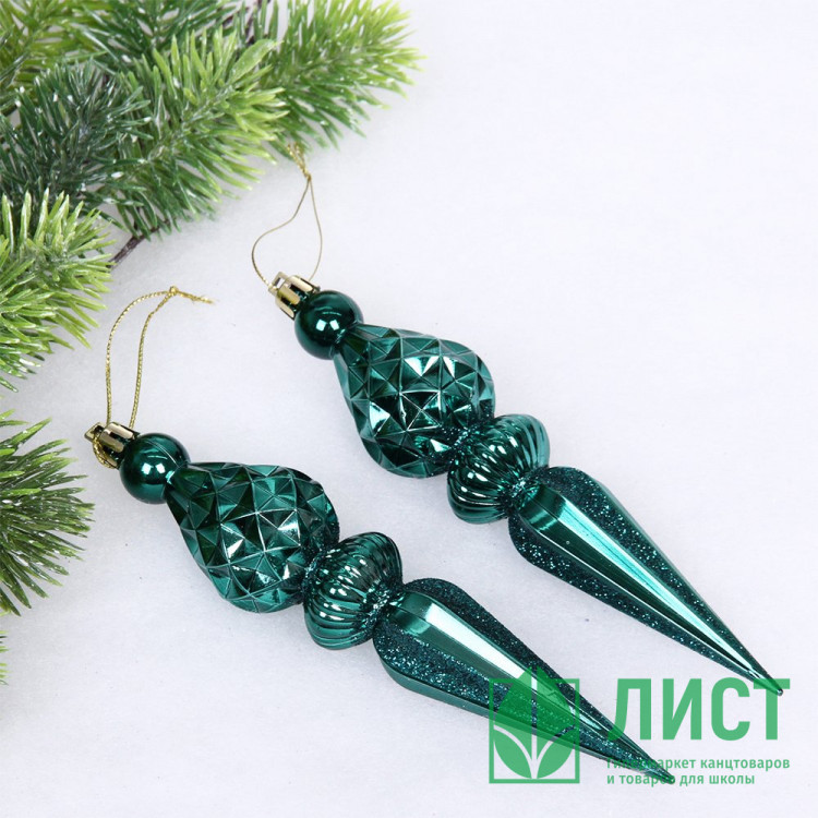Украшение декор.подвеска пластик "Сосулька граненая" 17,8см 02шт/наб.цв.изумруд арт.916-1203