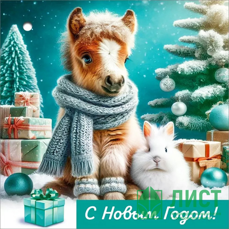 Бирка-открытка д/подарков А8 "Пони в шарфе, кролик" арт.50001556
