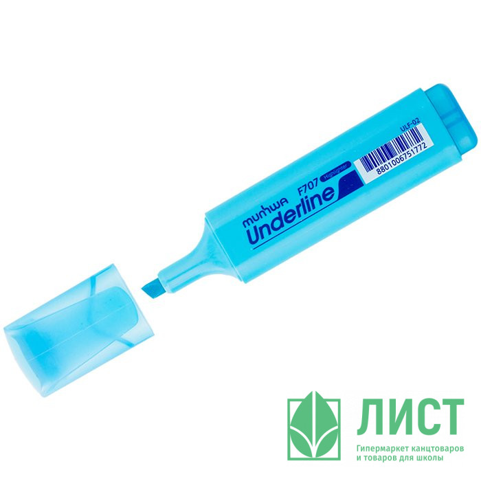 Маркер флуорисцентный MunHwa "UnderLine" скошенный голубой 1-5мм арт.ULF-02 (Ст.12)