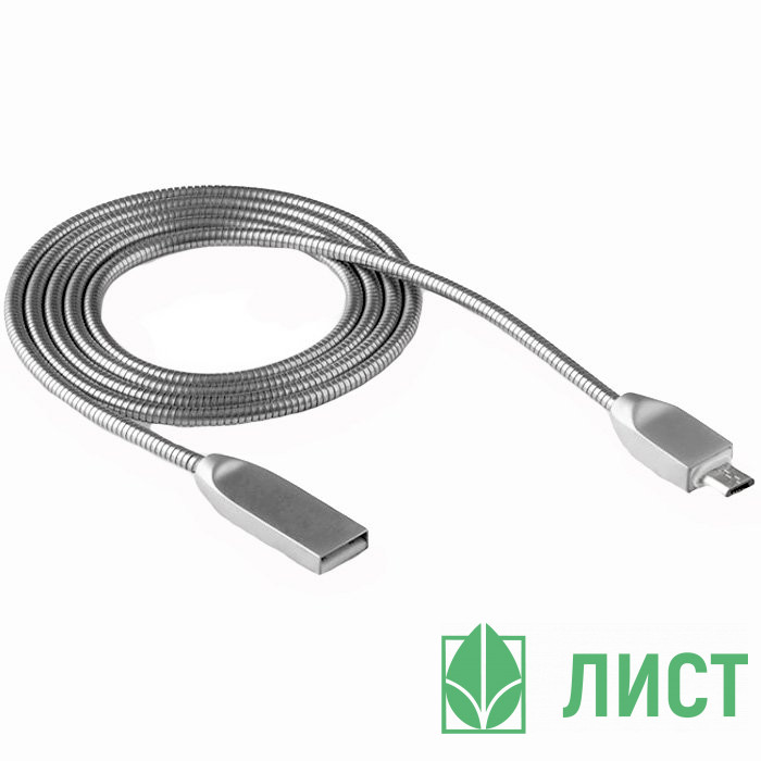 Кабель USB - micro USB "WALKER" C730 в металл. обмотке,серебряный